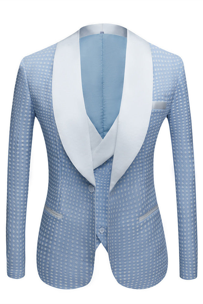 This Sky Blue Fashion Dot Wedding Groom Suits with Shawl Lapel at stylesnuggle comes in all sizes for prom, wedding and business. Shop an amazing selection of Shawl Lapel Single Breasted Sky Blue mens suits in cheap price.