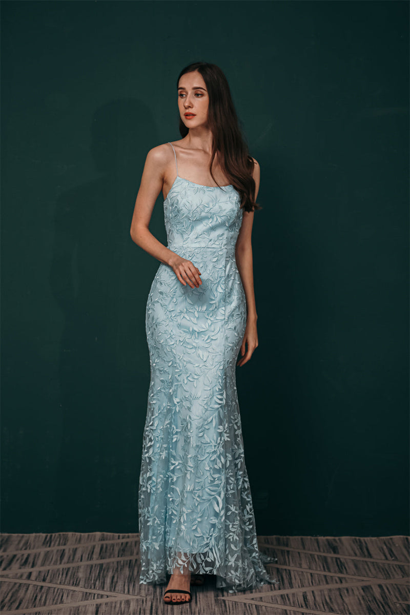 Sky blue Lace Criss-cross back Mermaid Prom Dress-stylesnuggle