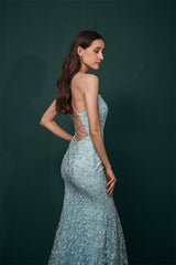 Sky blue Lace Criss-cross back Mermaid Prom Dress-stylesnuggle