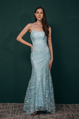 Sky blue Lace Criss-cross back Mermaid Prom Dress-stylesnuggle