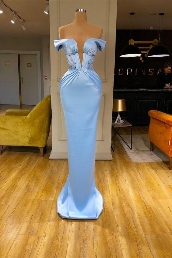 Sky Blue Off-the-Shoulder Mermaid Evening Dress Long-stylesnuggle