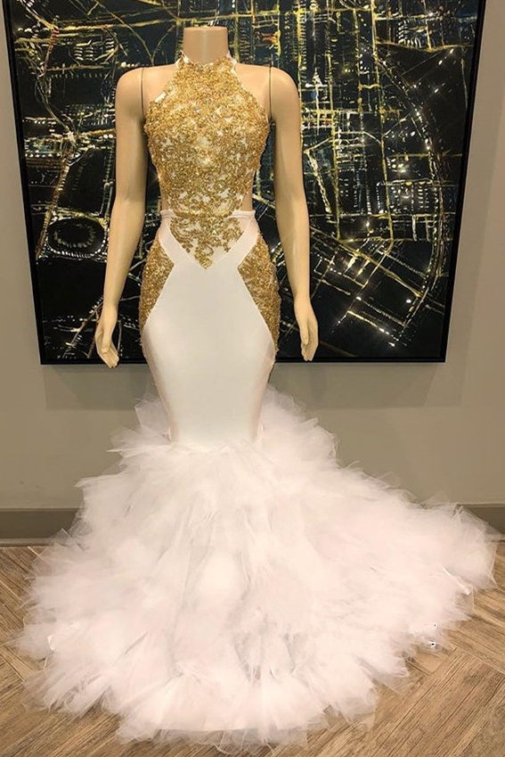 stylesnuggle offers Sleeveless Golden Appliques Tulle Button Mermaid Prom Dresses at a cheap price and best quality. Shop Mermaid Floor-length hem. Gorgeous yet affordable Sleeveless real model series styles.