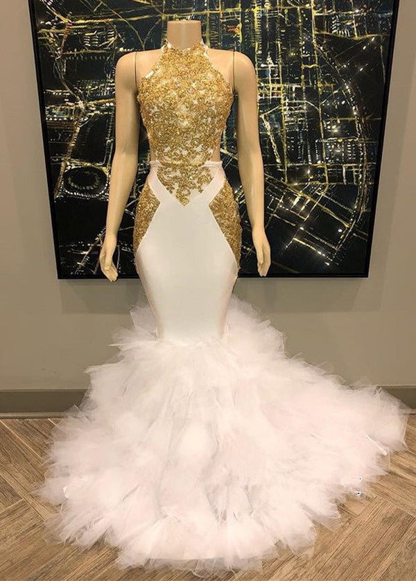 stylesnuggle offers Sleeveless Golden Appliques Tulle Button Mermaid Prom Dresses at a cheap price and best quality. Shop Mermaid Floor-length hem. Gorgeous yet affordable Sleeveless real model series styles.