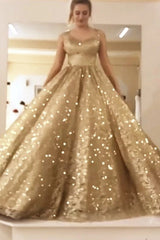 Unique styles of Sleeveless Straps Gold Sequin Ball Gown Long Sparkle Prom Party Gownsare available at stylesnuggle. You will surely be surprised by the delicate Sequined fabric. Come and get today.