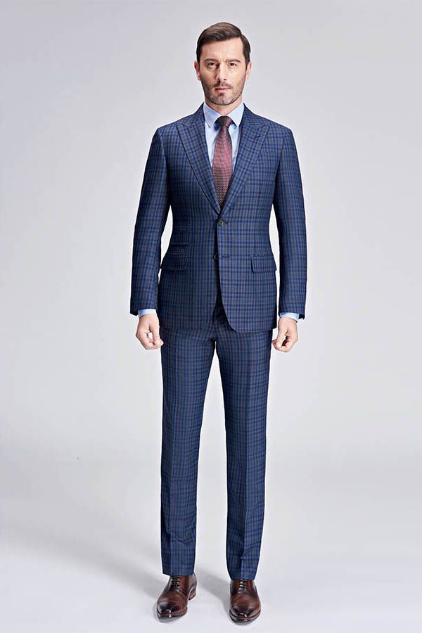 This Small Checked Pattern Gentle Mens Suits, Peak Lapel Blue Suits for Men at stylesnuggle comes in all sizes for prom, wedding and business. Shop an amazing selection of Peaked Lapel Single Breasted Blue mens suits in discount price.