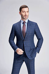 This Small Checked Pattern Gentle Mens Suits, Peak Lapel Blue Suits for Men at stylesnuggle comes in all sizes for prom, wedding and business. Shop an amazing selection of Peaked Lapel Single Breasted Blue mens suits in discount price.