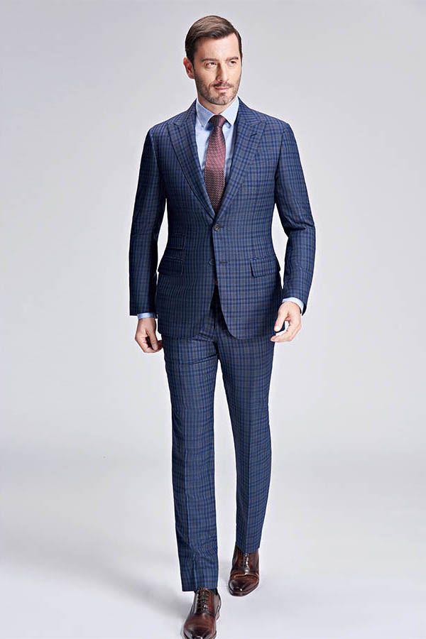 This Small Checked Pattern Gentle Mens Suits, Peak Lapel Blue Suits for Men at stylesnuggle comes in all sizes for prom, wedding and business. Shop an amazing selection of Peaked Lapel Single Breasted Blue mens suits in discount price.