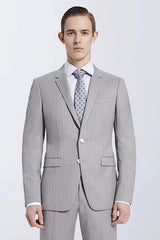 Small Notch Lapel Light-colored Stripes High Quality Light Grey Mens Suits-stylesnuggle