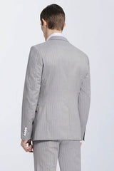 Looking for the Pricey Small Notch Lapel Light-colored Stripes High Quality Light Grey Mens Suits online Find your Notched Lapel Single Breasted Two-piece Grey mens suits for prom, wedding and business at stylesnuggle.