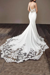 Finding a dress in Tulle, Mermaid style, and delicate Lace work? stylesnuggle custom made you this Spaghetti Strap Lace Wedding Dress Online with Chapel Train White Bridal Gowns under $200 at factory price.