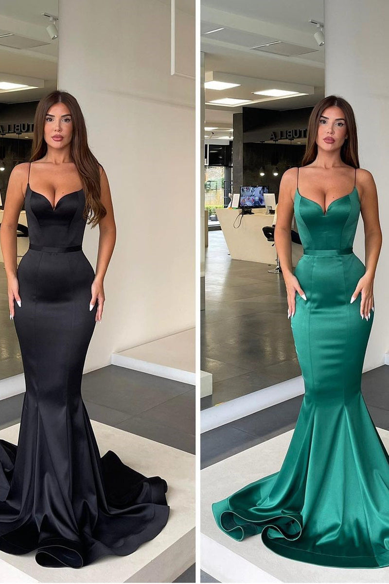 Spaghetti strap Mermaid Sweetheart Floor-length Sleeveless Open Back Side Train High Split Prom Dress-stylesnuggle