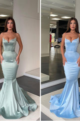 Spaghetti strap Mermaid Sweetheart Floor-length Sleeveless Open Back Side Train High Split Prom Dress-stylesnuggle