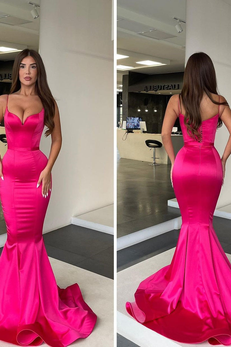 Spaghetti strap Mermaid Sweetheart Floor-length Sleeveless Open Back Side Train High Split Prom Dress-stylesnuggle