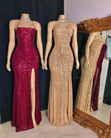 Looking for Prom Dresses, Evening Dresses, Real Model Series in Sequined,  Column style,  and Gorgeous Split Front, Sequined work? stylesnuggle has all covered on this elegant Spaghetti-straps Criss-cross Long Slit Sequins Mermaid Prom Dresses.