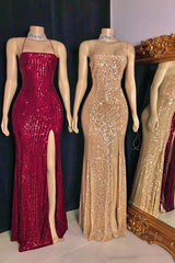 Looking for Prom Dresses, Evening Dresses, Real Model Series in Sequined,  Column style,  and Gorgeous Split Front, Sequined work? stylesnuggle has all covered on this elegant Spaghetti-straps Criss-cross Long Slit Sequins Mermaid Prom Dresses.