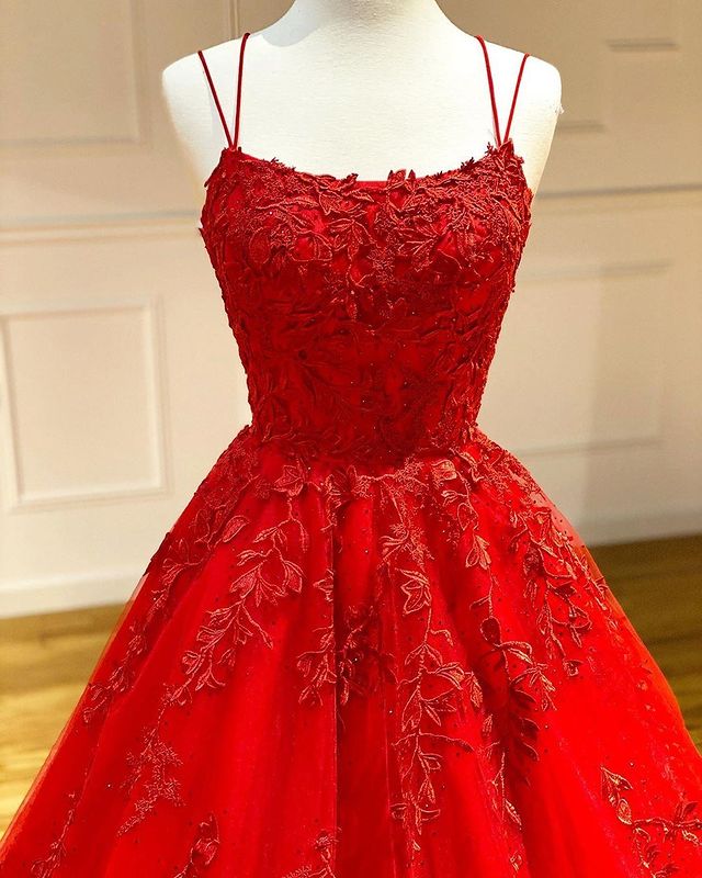 stylesnuggle offers Spaghetti Straps Floral Lace Aline Evening Gown Sleeveless Prom Party Gowns at a good price from Tulle to A-line Floor-length hem. Gorgeous yet affordable Sleeveless Prom Dresses, Evening Dresses.