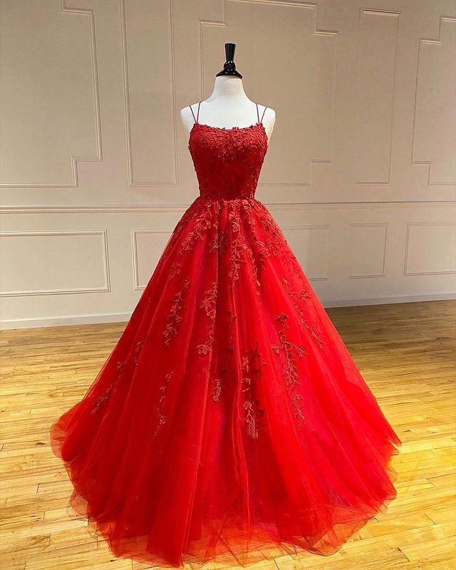 stylesnuggle offers Spaghetti Straps Floral Lace Aline Evening Gown Sleeveless Prom Party Gowns at a good price from Tulle to A-line Floor-length hem. Gorgeous yet affordable Sleeveless Prom Dresses, Evening Dresses.