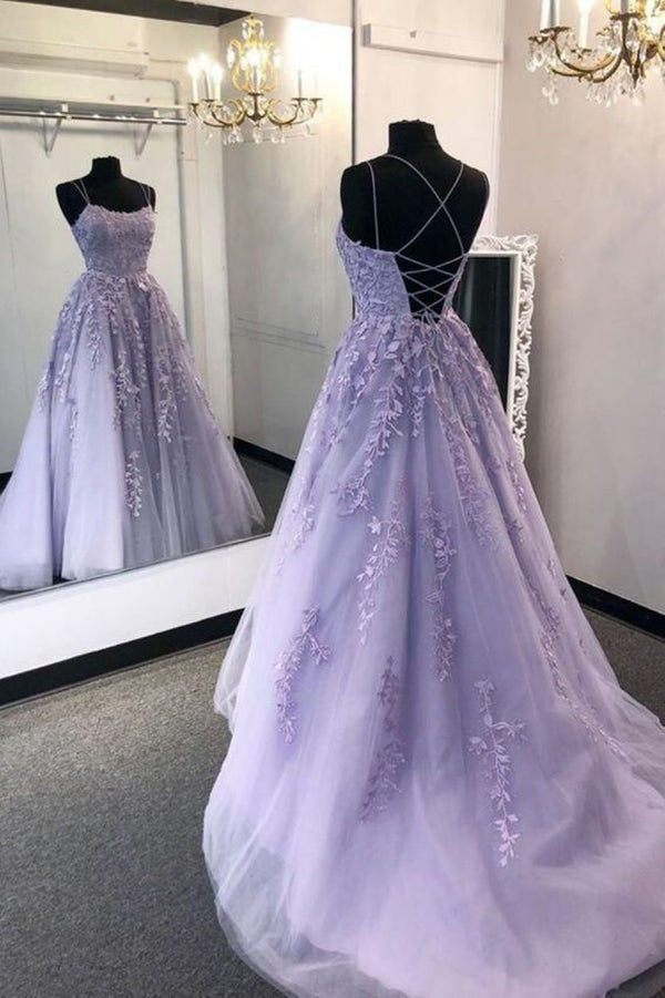 Looking for Prom Dresses, Quinceanera dresses in Tulle, Lace,  A-line style,  and Gorgeous Lace, Appliques, Ribbons, Print work? stylesnuggle has all covered on this elegant Spaghetti Straps Sweetheart Evening Dress Tulle Floral Appliques Backless Prom Party Dress.