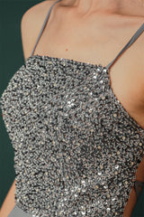 Sparkle Beaded Silver Halter Short Criss-cross Homecoming Dress-stylesnuggle