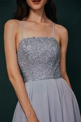 Sparkle Beaded Silver Halter Short Criss-cross Homecoming Dress-stylesnuggle