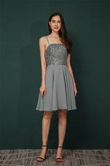 Sparkle Beaded Silver Halter Short Criss-cross Homecoming Dress-stylesnuggle