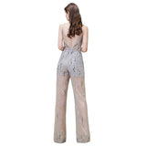 Looking for Prom Dresses, Evening Dresses, Homecoming Dresses, Quinceanera dresses in Tulle, Sequined, Lace,  style,  and Gorgeous Lace, Beading, Crystal, Sequined work? stylesnuggle has all covered on this elegant Sparkle Illusion High neck See-through Prom Jumpsuit.