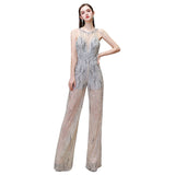 Looking for Prom Dresses, Evening Dresses, Homecoming Dresses, Quinceanera dresses in Tulle, Sequined, Lace,  style,  and Gorgeous Lace, Beading, Crystal, Sequined work? stylesnuggle has all covered on this elegant Sparkle Illusion High neck See-through Prom Jumpsuit.