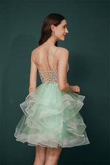 Sparkle Mint Green SPAGHETTI STRAP Beaded Homecoming Dress-stylesnuggle