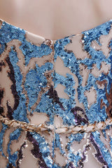 Looking for Prom Dresses, Evening Dresses, Homecoming Dresses, Quinceanera dresses in Tulle, Sequined,  A-line style,  and Gorgeous Ribbons, Rhinestone,  work? stylesnuggle has all covered on this elegant Sparkle Off-the-Shoulder Rainbow sequin A-line Long Prom Dress.