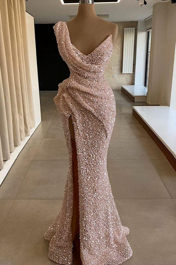 stylesnuggle offer this Luxurious one shoulder sequined Prom Party Gownsin size 2-26w. And custom size is availavle. Free shipping and easy return for this Charming long evening dress On Sale.