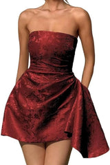 Sparkle Strapless Mini Party Dress Backless Satin Jacquard Homecoming Dress - Prom Dresses