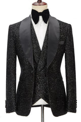 Shop for Sparkly Black Three Pieces Shawl Lapel Bespoke Wedding Suit for Men in stylesnuggle at best prices.Find the best Black Shawl Lapel slim fit blazers with affordable price.