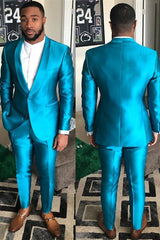 Sparkly Blue Shawl Lapel One Button Slim Fit Men Suits for Prom