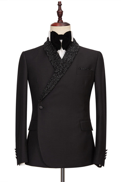 Discover the very best Sparkly Shawl Lapel Black One Button Wedding Suits for work,prom and wedding occasions at stylesnuggle. Custom Made Black Shawl Lapel Mens Suits with high Quality.