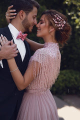 stylesnuggle offers Special High Neck Tassel Beading Cap Sleeves Princess Prom Dresses Blushing Pink Evening Gowns at cheap prices from Organza to A-line Floor-length. They are Gorgeous yet affordable Short Sleeves Prom Dresses. You will become the most shining star with the dress on.