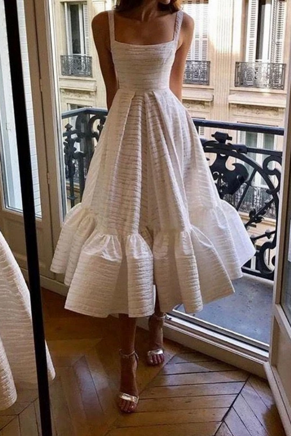 stylesnuggle offers Square neck White A-line Princess Sleeveless Homecoming Dress at a cheap price from Lace to A-line Tea-length hem. Gorgeous yet affordable  Prom Dresses