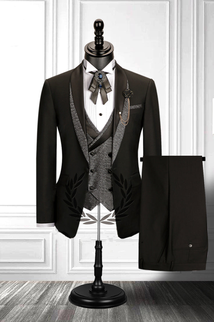 This Stitching Shawl Lapel Black Three-piece Men Suit with Double Breasted Waistcoat at stylesnuggle comes in all sizes for prom, wedding and business. Shop an amazing selection of Shawl Lapel Single Breasted Black mens suits in cheap price.