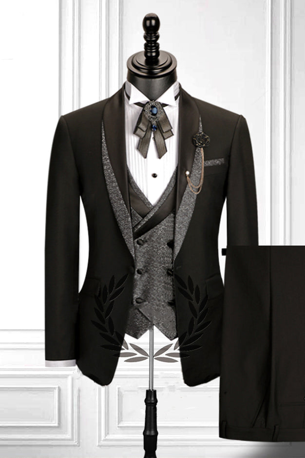 This Stitching Shawl Lapel Black Three-piece Men Suit with Double Breasted Waistcoat at stylesnuggle comes in all sizes for prom, wedding and business. Shop an amazing selection of Shawl Lapel Single Breasted Black mens suits in cheap price.