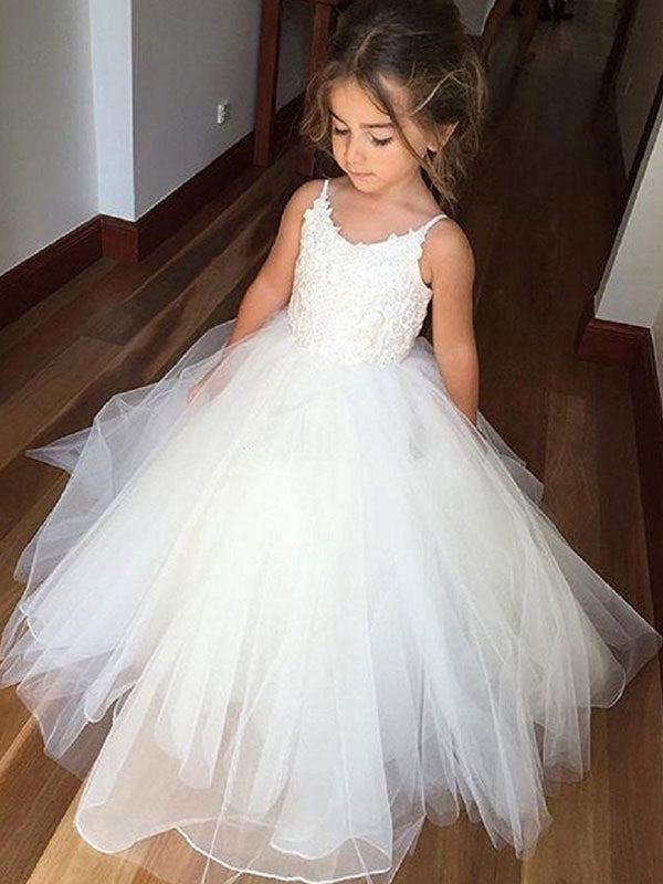 flower girl dresses Straps Neck Sleeveless Lace Kids Party Dresses