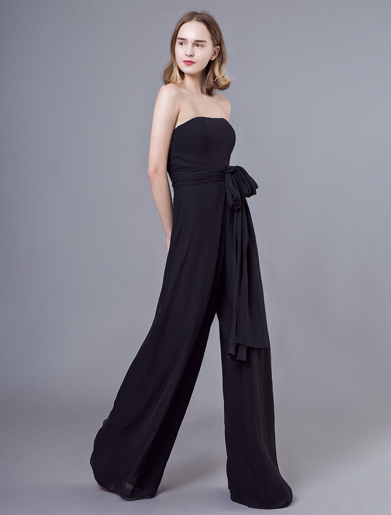 Black Jumpsuits Formal Evening Wedding Party Convertible Chiffon Long One Size Fits All Bridesmaid Dresses