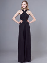 Black Jumpsuits Formal Evening Wedding Party Convertible Chiffon Long One Size Fits All Bridesmaid Dresses