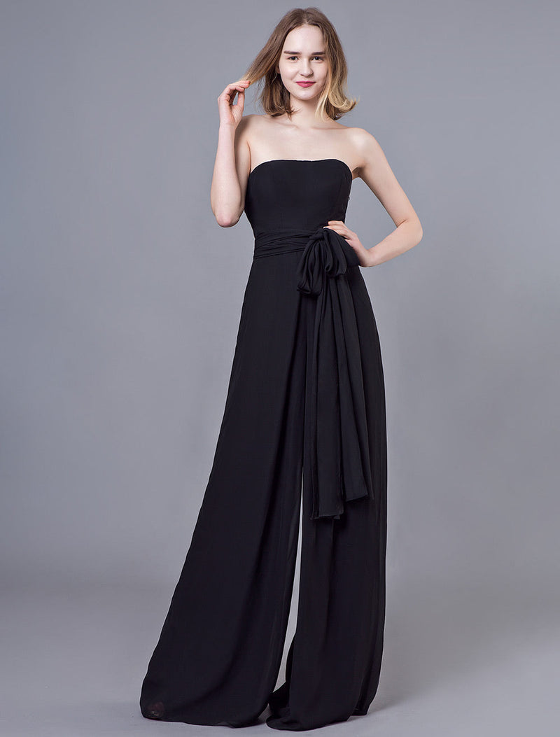 Black Jumpsuits Formal Evening Wedding Party Convertible Chiffon Long One Size Fits All Bridesmaid Dresses