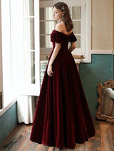 Evening Dress A Line Off The Shoulder Short Sleeves Floor Length Laceup Pockets Velour Formal Dinner Dresses