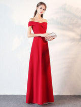 Evening Dresses Burgundy Off The Shoulder evening dress Satin Floor Length Formal Party Dress wedding guest dress