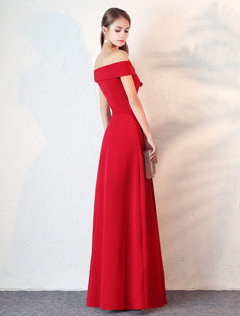 Evening Dresses Burgundy Off The Shoulder evening dress Satin Floor Length Formal Party Dress wedding guest dress