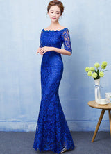 Mermaid Evening Dress Royal Blue Lace evening dress Off The Shoulder Half Sleeve fishtail Maxi Party Dress wedding guest dress