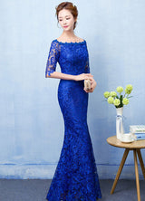 Mermaid Evening Dress Royal Blue Lace evening dress Off The Shoulder Half Sleeve fishtail Maxi Party Dress wedding guest dress