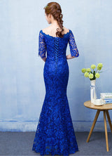 Mermaid Evening Dress Royal Blue Lace evening dress Off The Shoulder Half Sleeve fishtail Maxi Party Dress wedding guest dress