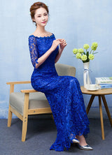 Mermaid Evening Dress Royal Blue Lace evening dress Off The Shoulder Half Sleeve fishtail Maxi Party Dress wedding guest dress