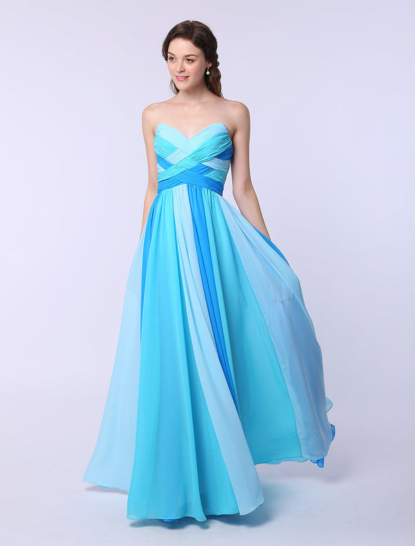 Multicolor A-line Chiffon evening dress with Sweetheart Neck Criss-Cross 